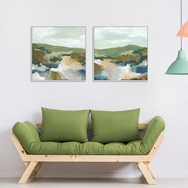 Wall Art 80cmx80cm Abstract Landscape 2 Sets White Frame Canvas