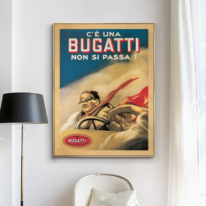 Wall Art 100cmx150cm Bugatti Gold Frame Canvas