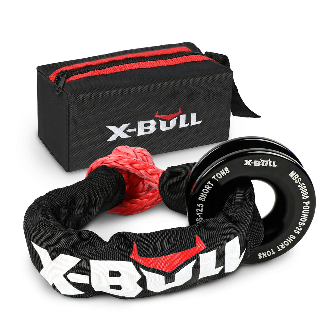 X-BULL Recovery Ring Soft Shackle Kit Snatch Block Pulley Rope Snatch Ring 4WD