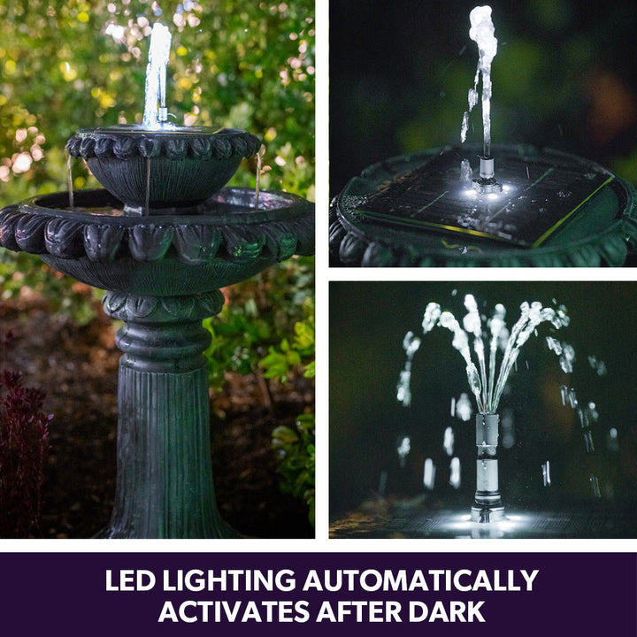 PROTEGE Water Fountain Solar Powered Battery Outdoor Bird Bath with LED Lights