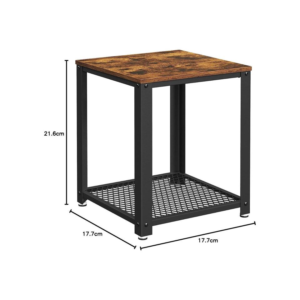 VASAGLE Side Table with Mesh Shelf Rustic Brown and Black