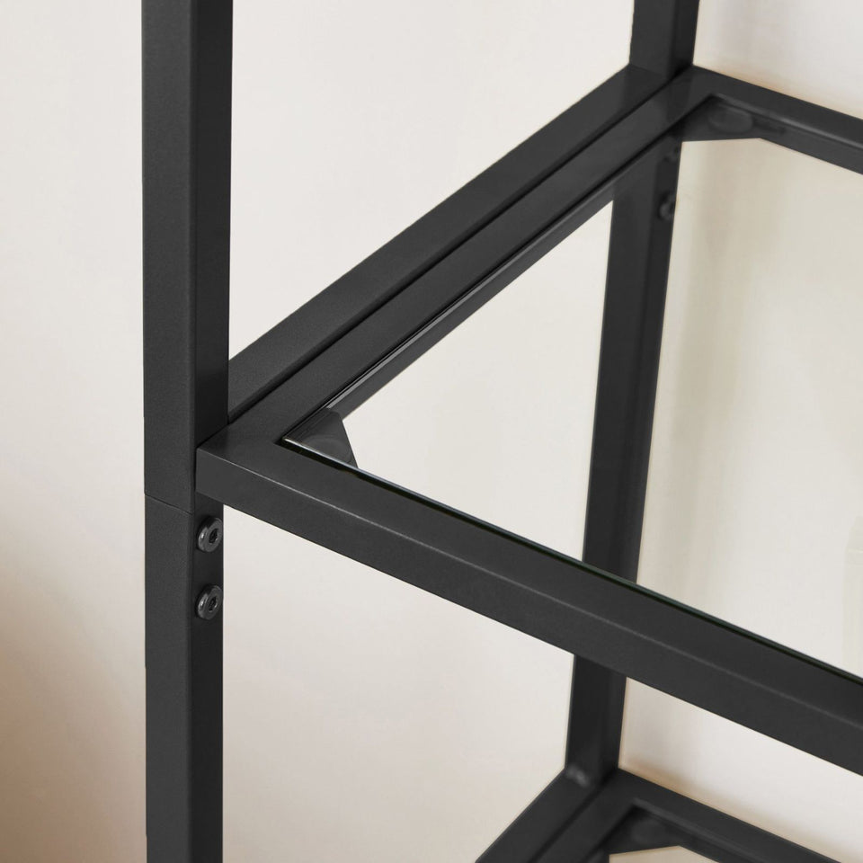 VASAGLE Bookshelf 5 Tier Tempered Glass with Metal Frame Black
