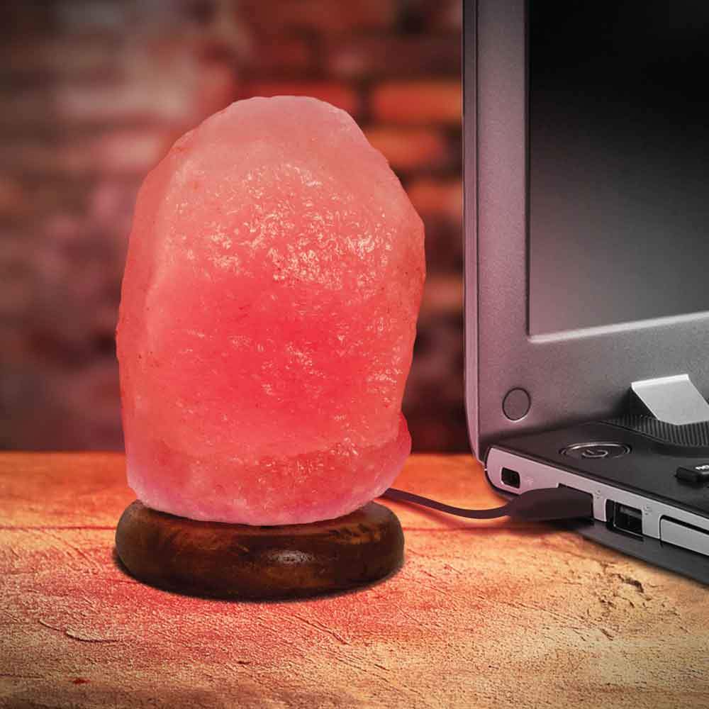 Red USB Himalayan Pink Salt Lamp - Colour Light Bulb - Mini Natural Rock Crystal