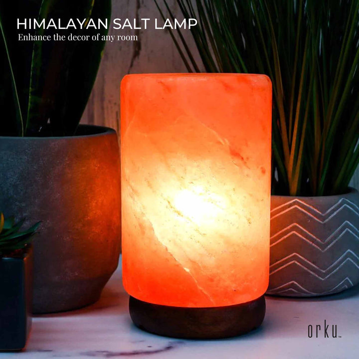 USB Himalayan Salt Lamp - Cylinder Carved Shape Pink Crystal Rock LED Light