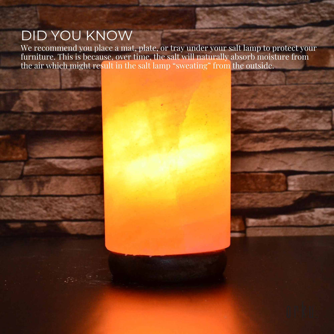 USB Himalayan Salt Lamp - Cylinder Carved Shape Pink Crystal Rock LED Light