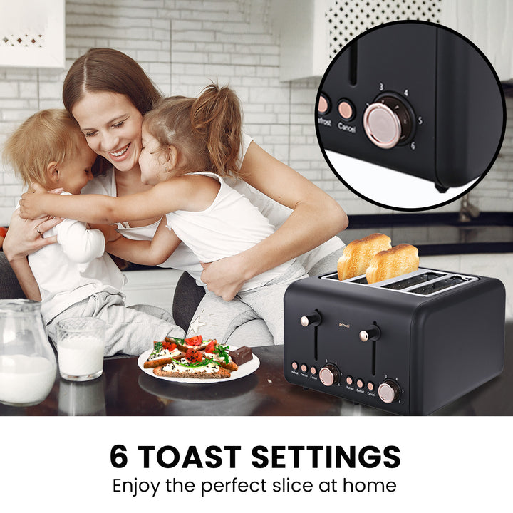 Pronti Rose Trim Collection Toaster & Kettle Bundle - Black