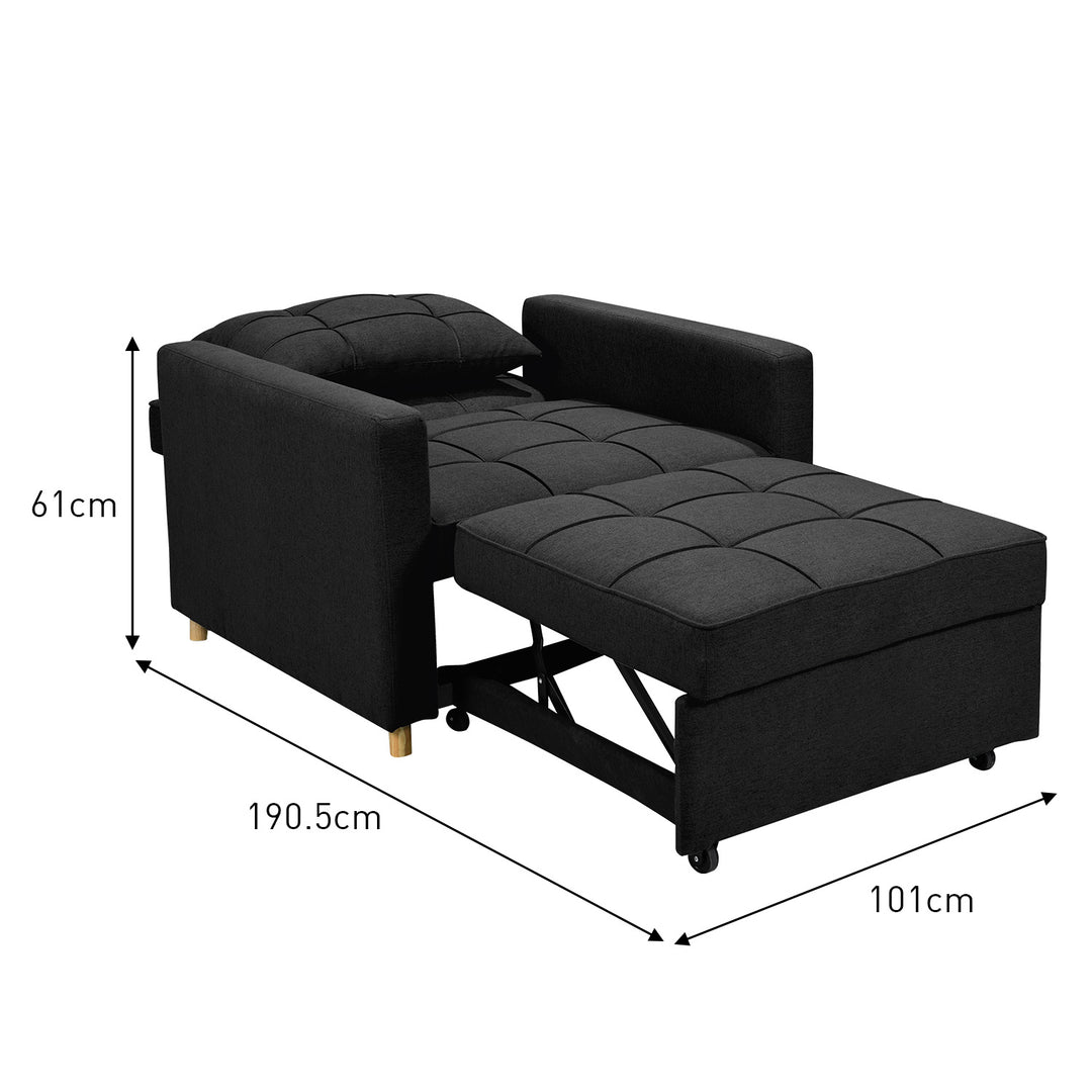 Sarantino Suri 3-in-1 Convertible Lounge Chair Bed - Black