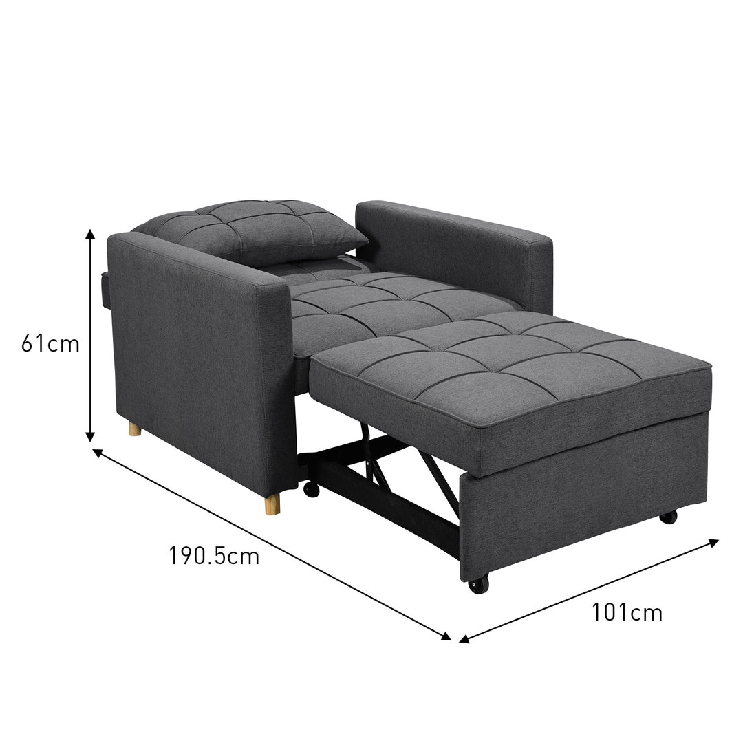 Sarantino Suri 3-in-1 Convertible Lounge Chair Bed - Dark Grey