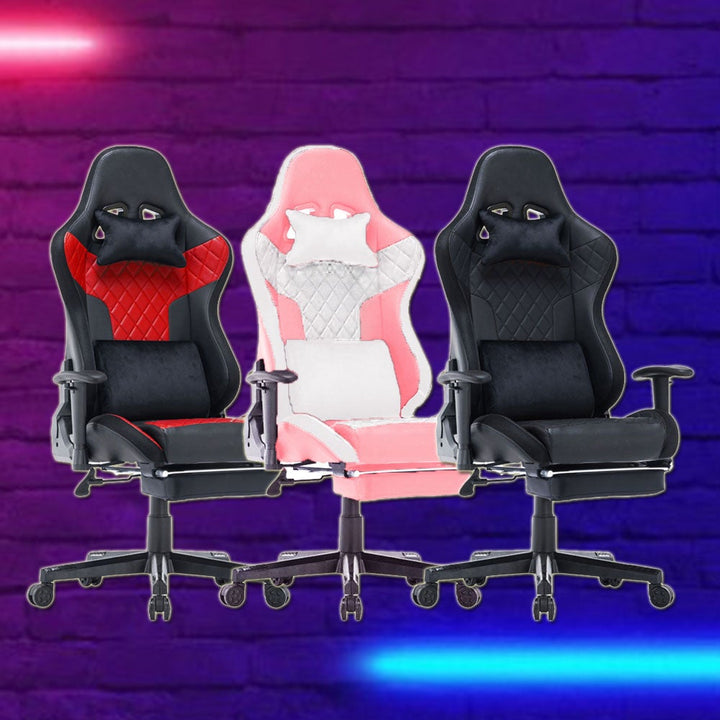 7 RGB Lights Bluetooth Speaker Gaming Chair Ergonomic Racing chair 165° Reclining Gaming Seat 4D Armrest Footrest Black Red