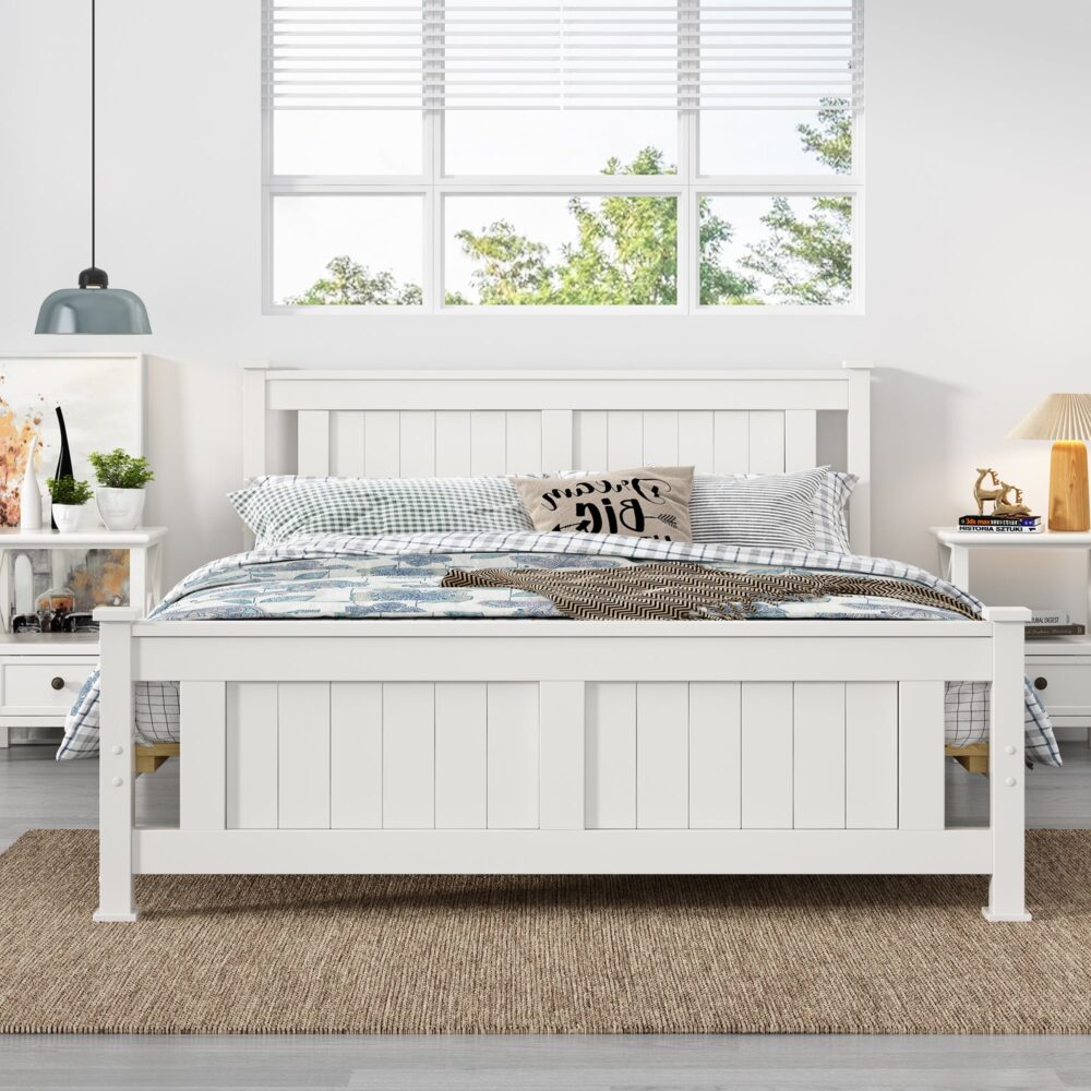 Double Solid Pine Timber Bed Frame &#8211; White