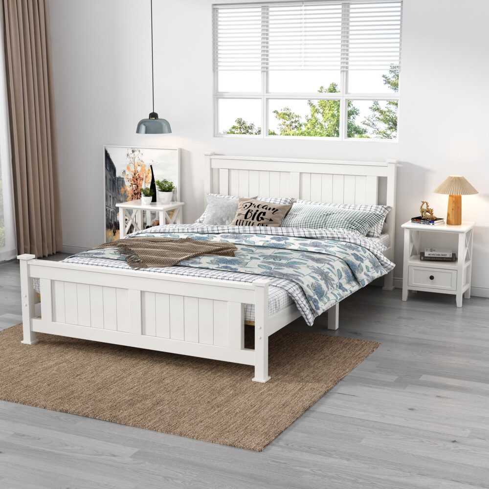 Double Solid Pine Timber Bed Frame &#8211; White