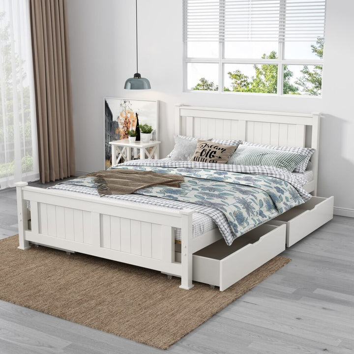 Double Solid Pine Timber Bed Frame in White