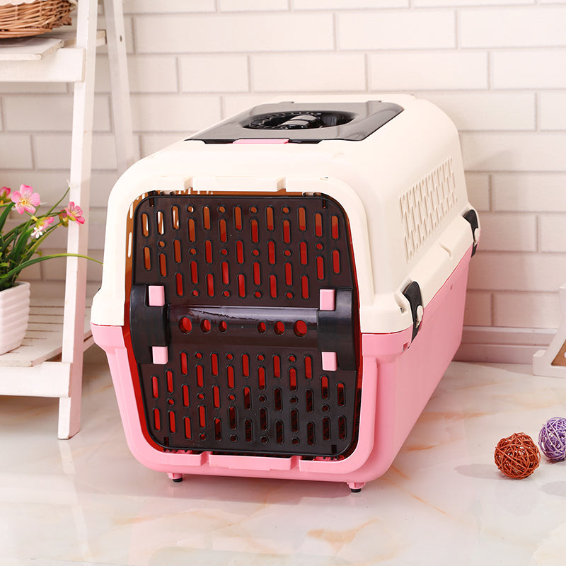 YES4PETS Large Dog Cat Crate Pet Rabbit Carrier Travel Cage With Tray & Window Pink