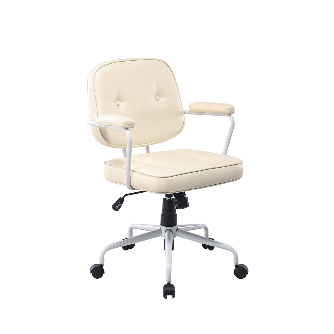 Louise White Frame Faux Leather Home Office Chair in Beige