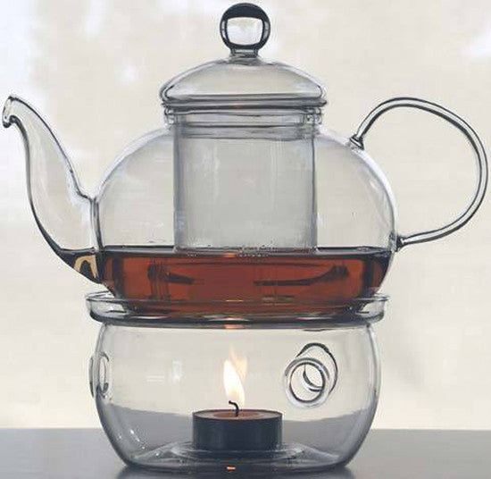 10 Wholesale Sets of Gongfu Chinese Ceremony Tea Set - 6 Glass cups with Infuser and Tealight Candle Pot Warmer
