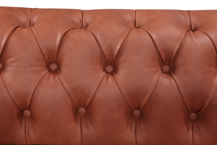 2 Seater Brown Sofa Lounge Chesterfireld Style Button Tufted in Faux Leather
