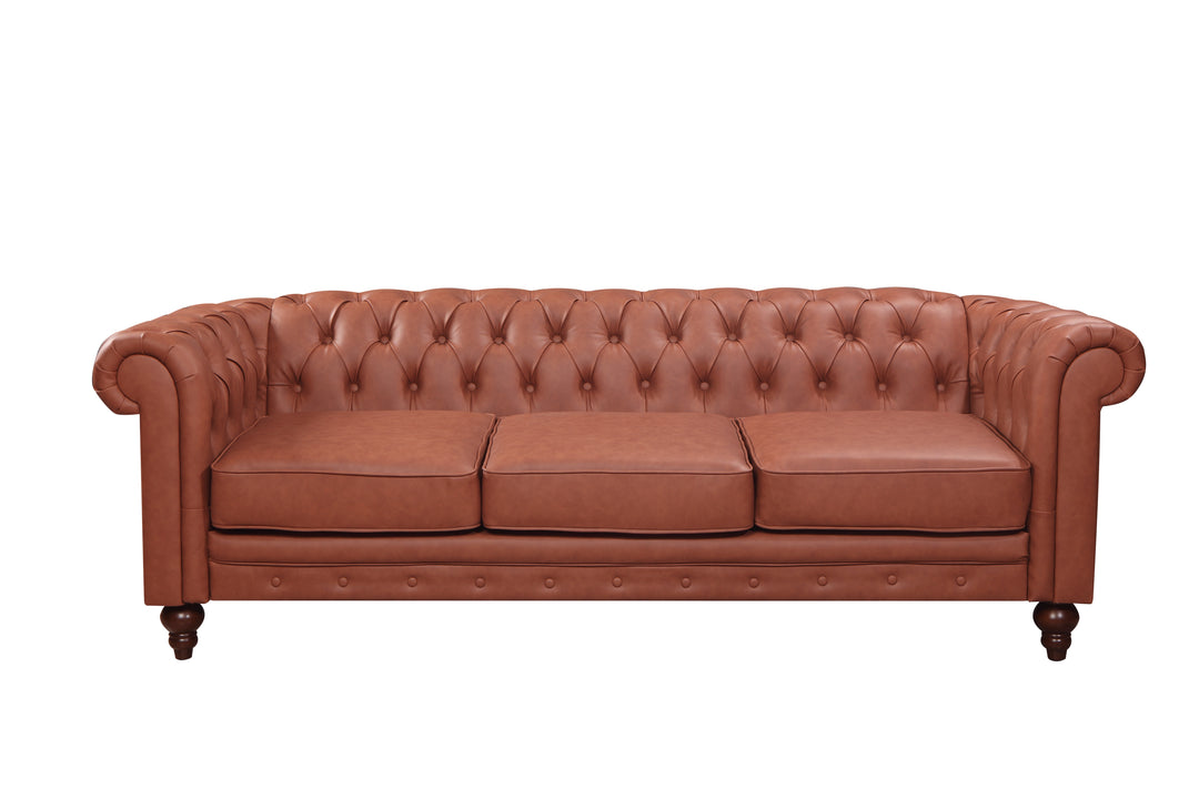 3 Seater Brown Sofa Lounge Chesterfireld Style Button Tufted in Faux Leather