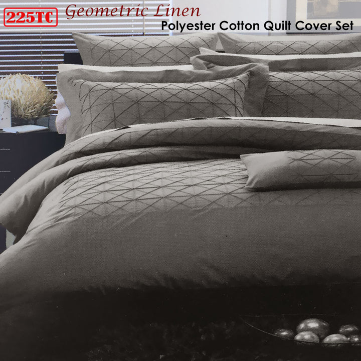 Geometric Tuck Linen Polyester Cotton Quilt Cover Set Queen
