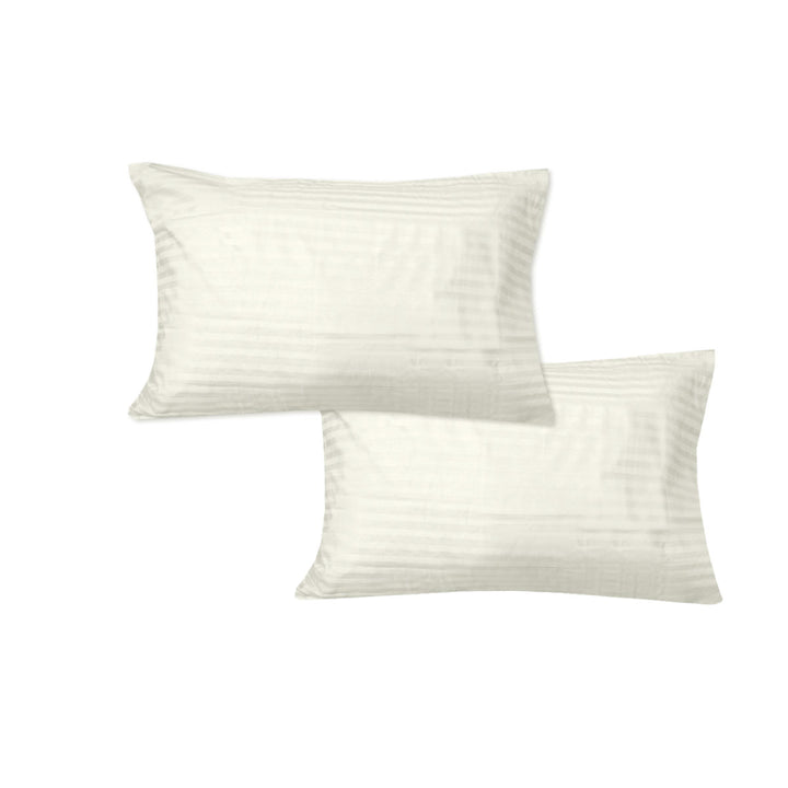 600TC Pair of Wide Self Striped Standard Pillowcases Cream