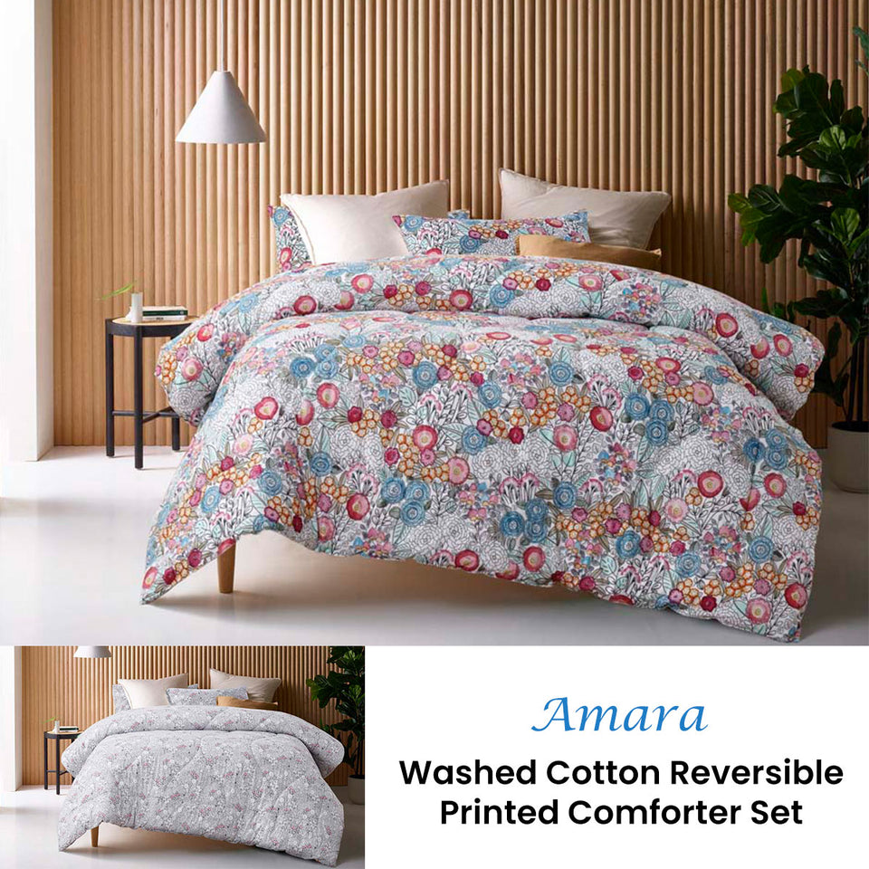 Accessorize Amara Washed Cotton Printed Reversible Comforter Set King