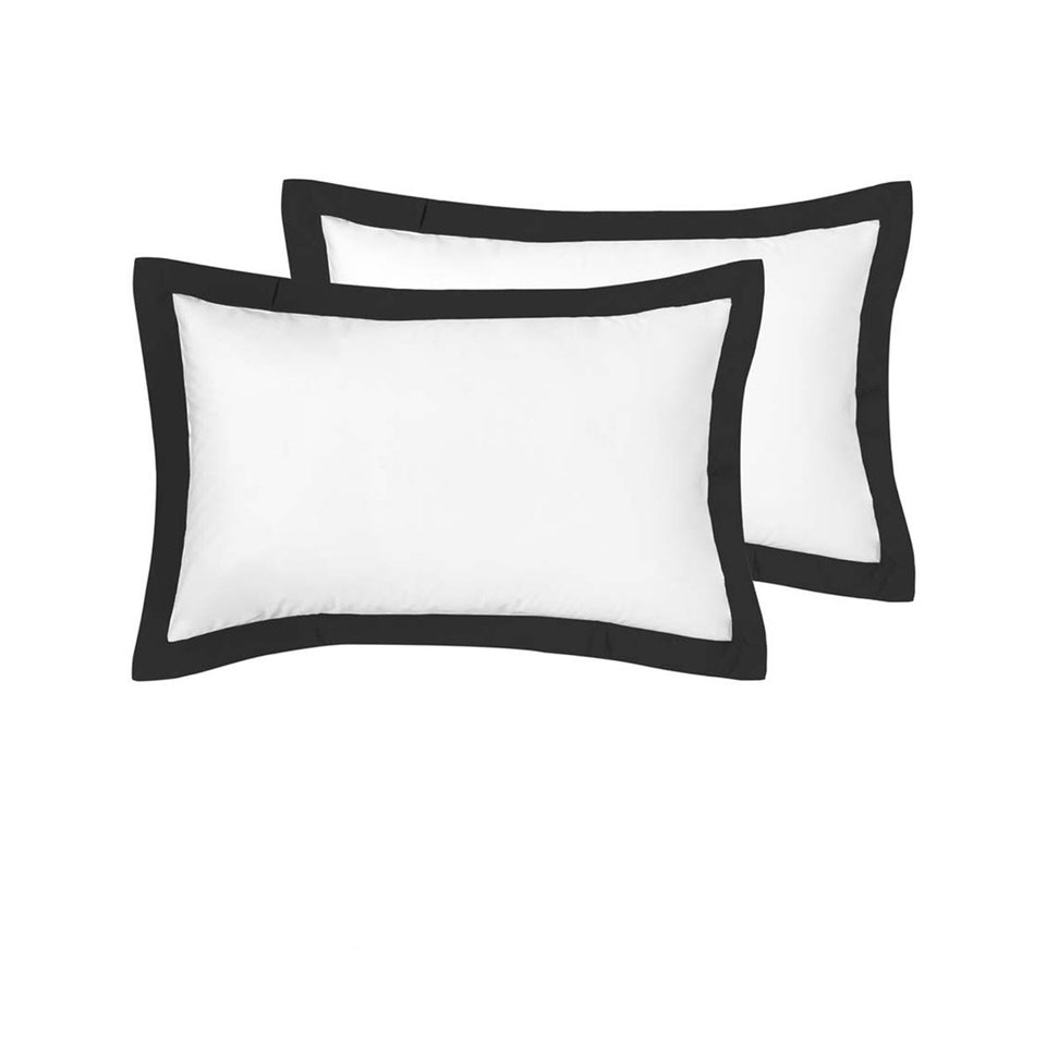 Accessorize Pair of White/Black Tailored Hotel Deluxe Cotton Standard Pillowcases