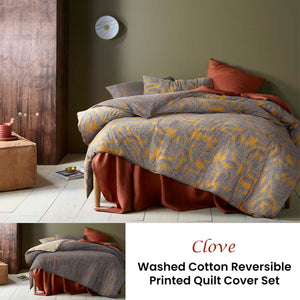 Accessorize Clove Washed Cotton Printed Reversible Quilt Cover Set King