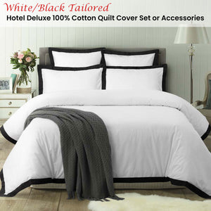 Accessorize White/Black Tailored Hotel Deluxe Cotton Quilt Cover Set Queen