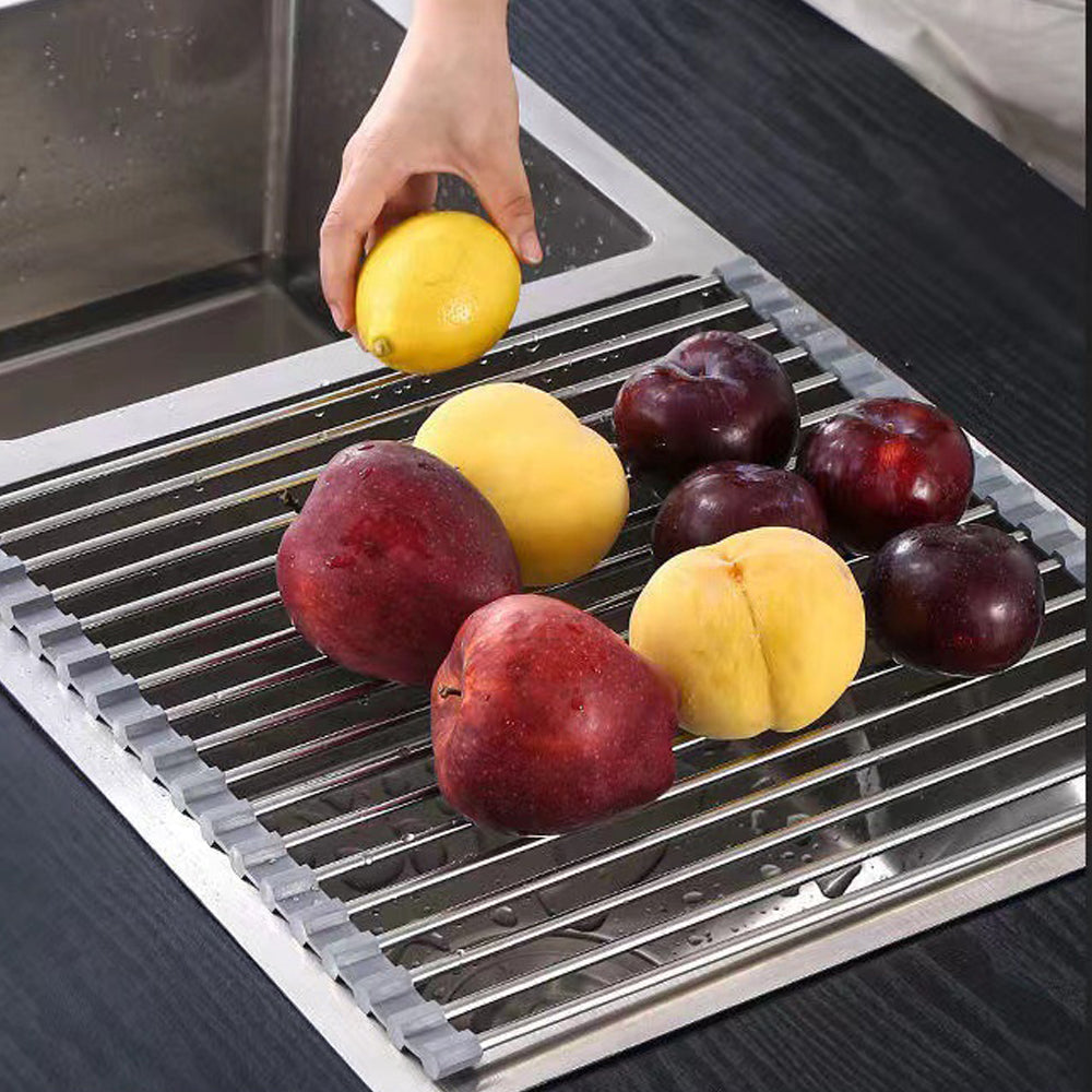Kitchen Roll-Up Dish Drying Rack Foldable Drainer Over Sink 304-Stainless Steel(Small:47*24cm)
