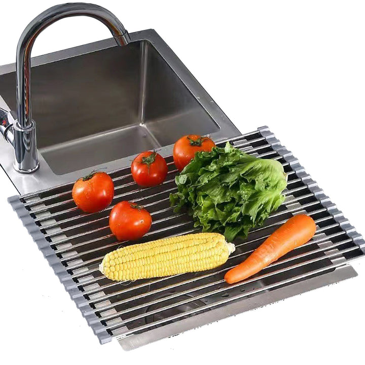 Kitchen Roll-Up Dish Drying Rack Foldable Drainer Over Sink 304-Stainless Steel(Medium:47*30cm)