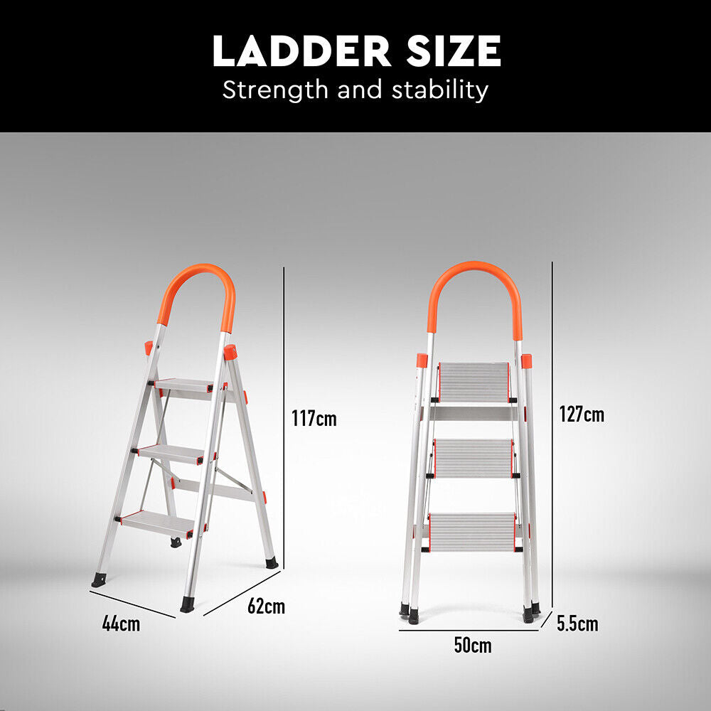 3 Step Ladder Multi Purpose Household Office Foldable Non Slip Aluminium