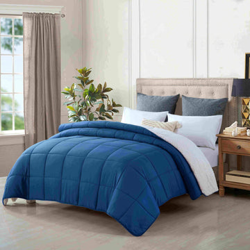 king size reversible plush soft sherpa comforter quilt navy blue